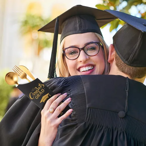 Miniatura 4 de Ireer 100 bolsas de papel para cubiertos de papel, fundas para utensilios de cocina para fiesta de graduación, decoración de mesa de centro de mesa
