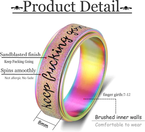 Miniatura 2 de LuckyAmor Anillo para ansiedad para mujer anillo giratorio de acero inoxidable con mantra inspirador personalizado para hombres, mujeres y amigos