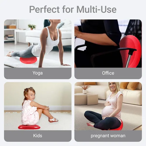 Miniatura 4 de Cojín de estabilidad inflado, cojín de asiento de equilibrio de yoga para aliviar el dolor, recuperación del suelo pélvico, entrenamiento de Rojo