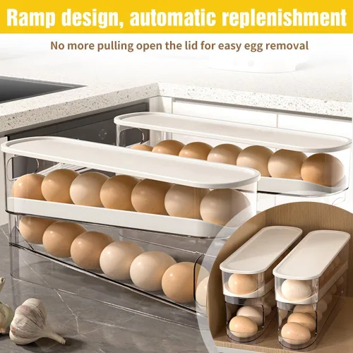 Miniatura 4 de ROWPOZ 2025 Nuevo Soporte para Huevos para Refrigerador, Organizador de Huevos para Refrigerador Desplazamiento Automático Estante para Huevos