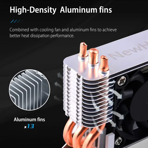 Miniatura 8 de Disipador de calor SSD M.2 2280 de 12 V con ventilador de enfriamiento PWM de 1.575 in, tubos de calor de cobre y almohadilla térmica, enfriador SSD