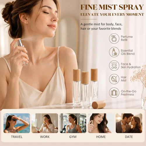 Miniatura 6 de Roshtia 30 Pcs 0.33 oz/ 10 ml Beech Wood Color Glass Spray Bottle Refillable Perfume Atomizer Clear Decorative Empty Bottles with Fine Mist Sprayer