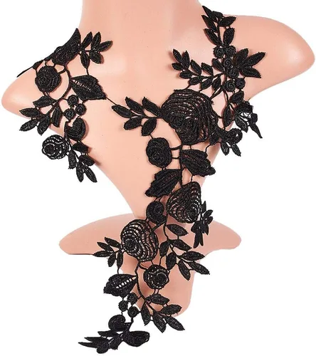 Miniatura 4 de GORGECRAFT 2 pares de parches de flores negras para ropa, apliques bordados, ramo de rosas bohemias, parches para coser, vestidos de novia, cuello