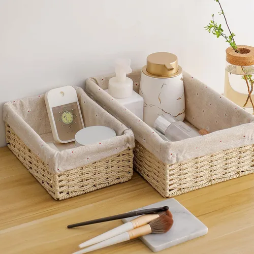 Miniatura 9 de Cesta de almacenamiento tejida de mimbre, organizador de juguetes, botes pequeños para despensa, regalos de dormitorio, estantes vacíos, cubo