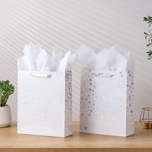 Miniatura 4 de SHIPKEY Paquete de 12 bolsas de regalo blancas, 10 x 4 x 13 pulgadas, bolsas de regalo blancas medianas surtidas, bolsas de regalo para regalos