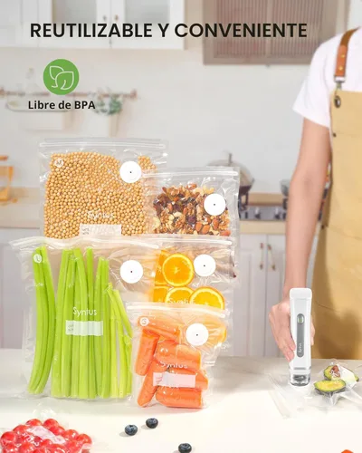 Miniatura 5 de Syntus Bolsas selladoras al vacío para alimentos, 60 unidades (S+M+L) de 8 x 10 pulgadas y 10 x 13.8 pulgadas y 11.8 x 13.8 pulgadas, bolsas