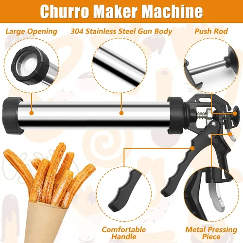 Miniatura 2 de 1+8PCS Churro Maker Kits, acero inoxidable Churro Maker Machine/ 3 piezas de flores/2 cepillos/bolsa de tuberías/boquilla de tubería/convertidor