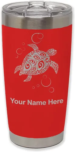 Miniatura 27 de LaserGram Vaso aislado al vacío de 20 onzas, tortuga marina hawaiana, grabado personalizado incluido (negro)