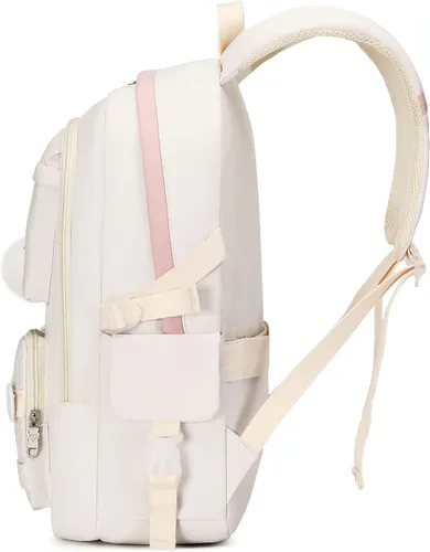 Miniatura 4 de Hey Yoo Mochila para niñas, bolsa de libros, linda mochila escolar universitaria, media escuela primaria para niñas adolescentes, Blanco, L, Lindo