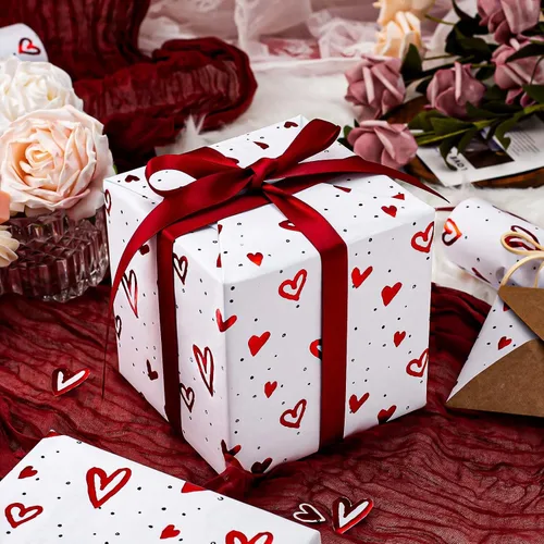 Miniatura 4 de Homeral Rollo de papel de regalo de estraza en relieve, papel de regalo de lujo en 3D con corazón de papel de aluminio rojo para el día de San