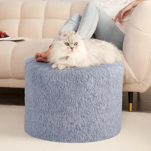 Miniatura 12 de Hansleep Puf otomano redondo de relleno de 17 x 14 pulgadas, reposapiés otomano de piel sintética relleno de espuma para silla con funda lavable