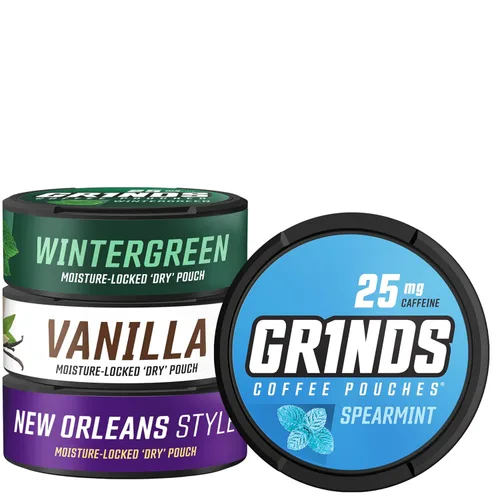 Miniatura 7 de Bolsas de café Grinds 5 latas de muestra Espresso doble, vainilla, New Orleans, doble mocha, caramelo cada bolsa equivale a 1/4 taza de café