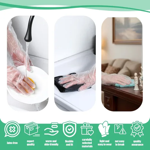 Miniatura 5 de 20 guantes de limpieza de goma desechables largos transparentes, guantes de plástico para lavar platos, guantes de plástico desechables impermeables