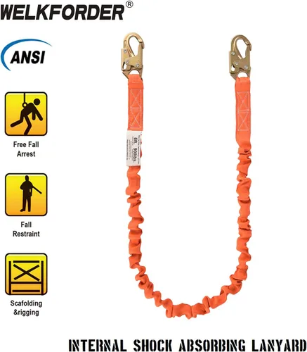 Miniatura 2 de Cordón interno de seguridad de absorción de impactos de 6 pies con conectores de gancho de doble forja, equipo de protección contra caídas