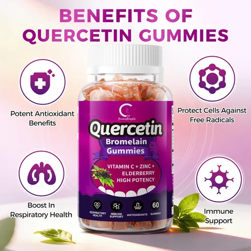 Miniatura 2 de Gomitas de quercetina, quercetina con bromelina, vitamina C, zinc y saúco, apoyo inmunológico de alta potencia, salud respiratoria y suplemento
