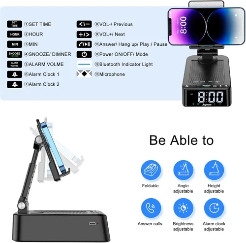 Miniatura 5 de Regalos para hombres y mujeres, soporte de teléfono con altavoz Bluetooth y soporte ajustable de teléfono celular de ángulo giratorio de 360°
