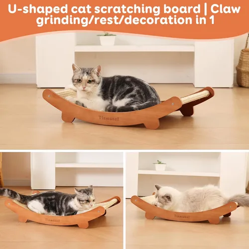 Miniatura 6 de Cama rascador de sisal para gatos, hamaca de madera de haya, almohadilla para arañazos para gatos, juguete para gatos de interior, poste rascador