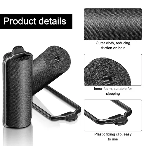 Miniatura 3 de Syhood 18 rodillos de satén para cabello negro, rodillos de esponja de espuma, rizadores de pelo envueltos en satén negro para peinado de peluquería