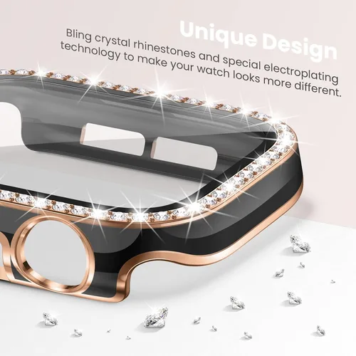 Miniatura 3 de Goton - Pack de 2 Fundas Bling para Apple Watch con Protector de Pantalla 40mm SE 3/2/1, Series 6/5/4, Funda con Purpurina para Mujer con Diamantes
