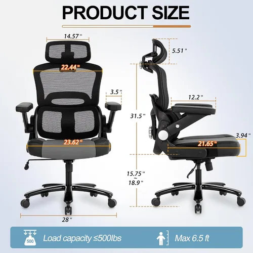 Miniatura 2 de Silla de oficina grande y alta de 500 libras, silla de computadora ejecutiva grande y resistente con brazos abatibles 5D, silla de escritorio