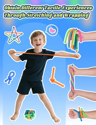 Miniatura 2 de Paquete de 10 juguetes sensoriales para niños – Cuerdas sensoriales elásticas extra gruesas mejoradas para autismo, TDAH, ansiedad – Caja de regalo