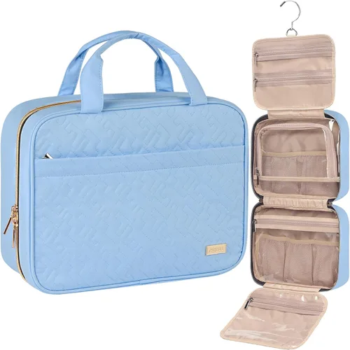 Miniatura 10 de NISHEL Neceser de viaje para mujer, organizador colgante y portátil para champú de tamaño completo, acondicionador, juego de cepillos y accesorios