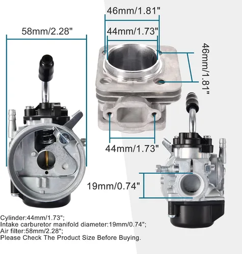Miniatura 3 de GOOFIT Juego de bobina de encendido, filtro de aire del cilindro del carburador de 44 mm, kit de parte superior del pistón de agujero grande de 53