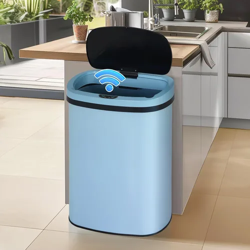 Miniatura 12 de Dkeli Cubo de basura automático de 13 galones con sensor de movimiento sin tacto, basurero de cocina de acero inoxidable con tapa, basurero de alta