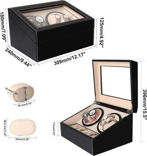 Miniatura 2 de Caja de exhibición automática de bobinador de reloj, 4 + 6 cajas de reloj giratorias automáticas con 4 motores silenciosos y 6 almohadas de reloj