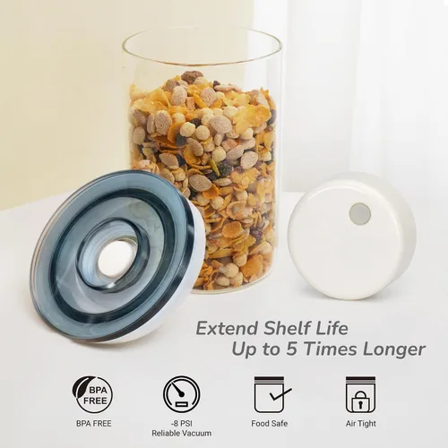 Miniatura 4 de SealVax® Juego de recipientes de café al vacío de 19 oz y 32 oz de vidrio de borosilicato Tapas herméticas, sellador al vacío eléctrico de parada
