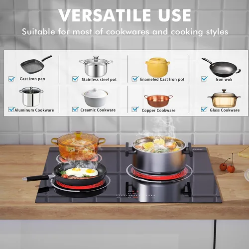 Miniatura 6 de Placa de Cocina Eléctrica de 24 Pulgadas - Placa de Cocina Eléctrica de Cerámica Empotrada de 3 Quemadores, Estufa de Cerámica Radiante con 9