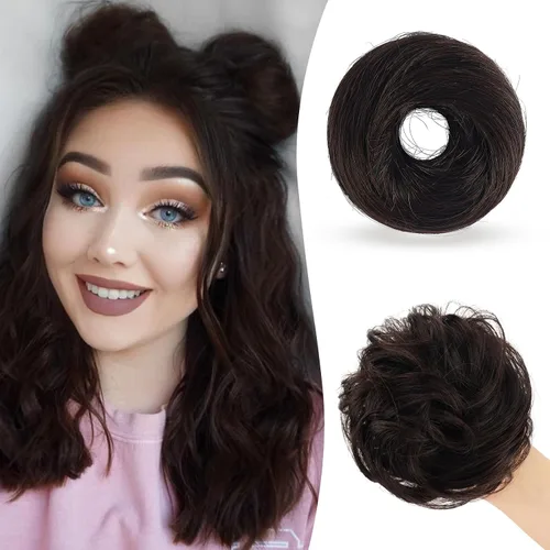Miniatura 44 de Sofeiyan 2 piezas de extensión de cabello rizado ondulado en forma de moño desordenado, mini moño desordenado con banda elástica, peluca sintética