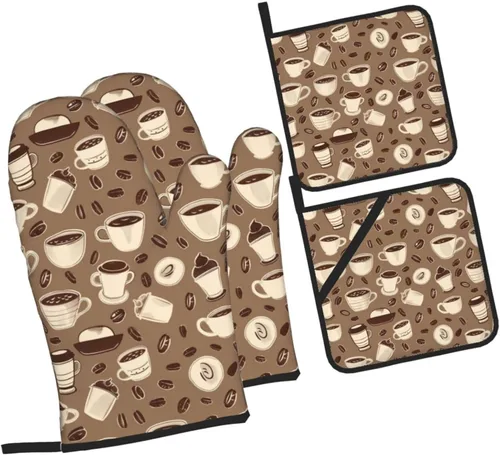 Miniatura 27 de Manoplas de horno y soportes para ollas, arte de mármol blanco y dorado, juego de 4 guantes de cocina resistentes al calor, antideslizantes