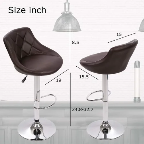 Miniatura 3 de BestMassage Taburete de bar de cuero de altura ajustable con almohadilla de respaldo de asiento, juego de 2