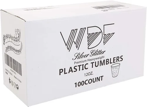 Miniatura 7 de WDF Paquete de 100 vasos desechables de plástico con purpurina plateada, 12 onzas, sin BPA, resistentes, ideales para fiestas de Navidad, bodas, uso