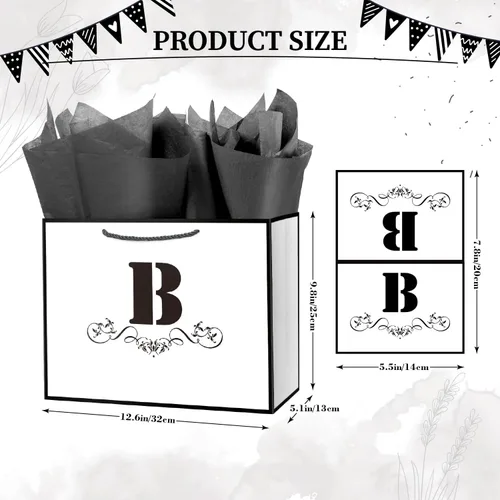 Miniatura 2 de ysmile Bolsa de regalo de letras con papel de seda para hombres, bolsa grande de 12 pulgadas, color blanco y negro, para cumpleaños, aniversario