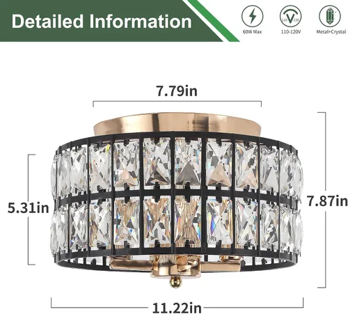 Miniatura 2 de Lámpara de techo empotrada negra y dorada: Lámpara de techo de cristal de 4 luces de 11.22 pulgadas con cristales K9 - Moderna lámpara de techo