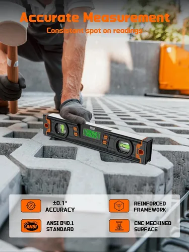 Miniatura 2 de Mecurate Nivel digital de 10 pulgadas, buscador de ángulo electrónico portátil con pantalla retroiluminada, precisión de ± 0.1°, base magnética, 4