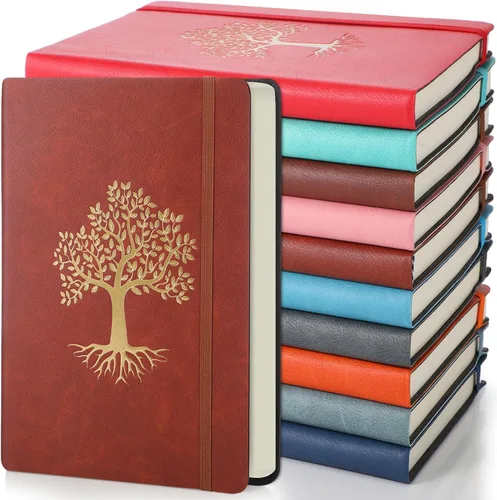 Miniatura 12 de Dispowreath Paquete de 10 cuadernos rayados de cuero A5 de tapa dura para escribir, 200 páginas, 10 colores, bloc de notas para viajes, trabajo