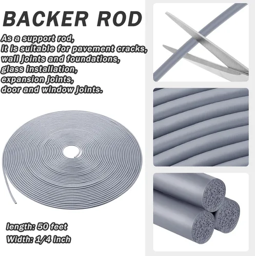 Miniatura 2 de Frienda Backer Rod - Sello de espuma de goma para calafateo para juntas de expansión, para espacios y juntas (gris, 1/4 pulgadas x 50 pies)