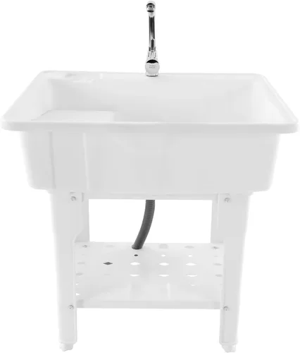 Fregadero de lavandería de plástico independiente, fregadero de alta calidad con tabla de lavar, bañera de lavandería, grifo caliente y frío para