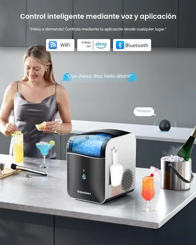Miniatura 4 de EUHOMY Máquina inteligente para hacer hielo con pepitas para encimera, máquina de hielo de guijarros con control de aplicación/Alexa, 40 libras/24
