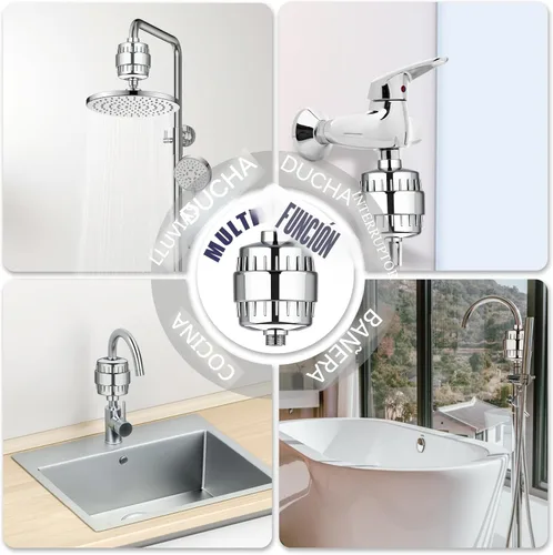 Miniatura 3 de Filtro de ducha, filtro de cabezal de ducha de 20 etapas para agua dura con 2 cartuchos, filtro de agua de ducha de alto rendimiento para eliminar