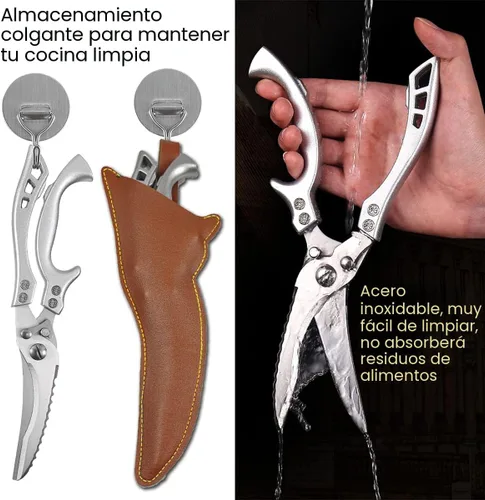 Miniatura 4 de ANDONG Tijeras de cocina de acero inoxidable resistentes mejoradas – Tijeras profesionales para aves de corral para huesos, carne, pollo, pescado