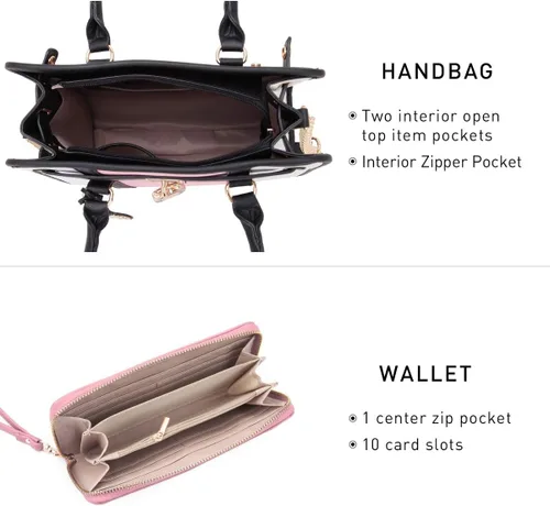 Miniatura 17 de Dasein Bolsos de mano de dos tonos para mujer, bolsos de hombro de cuero vegano, bolsa grande con cartera a juego