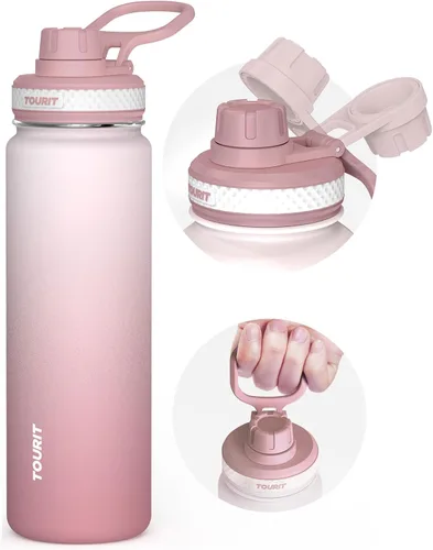 Miniatura 19 de TOURIT Botella de agua aislada de 24 onzas, botellas de agua de acero inoxidable con asa, botella de agua deportiva al vacío de doble pared, sin