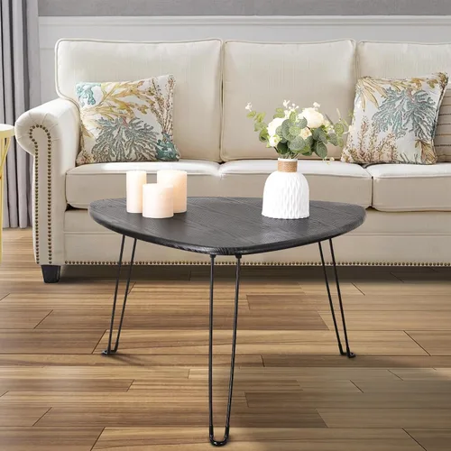 Miniatura 2 de Mesa de centro plegable negra de madera triangular para sentarse en el suelo, mesas auxiliares pequeñas ovaladas, mesa de centro moderna de mediados