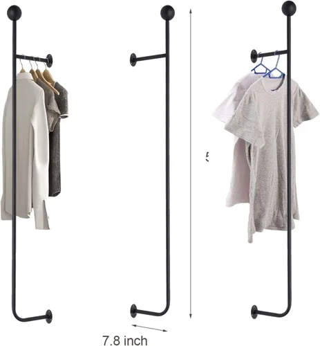 Miniatura 4 de 58.2 pulgadas-Boutiques Perchero de ropa montado en la pared Percheros de pared Barra colgante Percheros Organizador Organizador Sistema colgante