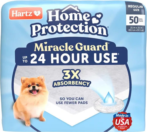 Almohadillas para perros Hartz Home Protection Miracle Guard, tamaño regular 50 unidades, 3 veces más absorbentes y 3 veces más duraderas, no gotean