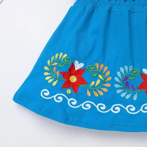 Miniatura 5 de FYMNSI Vestido mexicano para niñas pequeñas con bordado floral étnico mexicano, vestidos casuales con volantes, vestido de verano para vacaciones